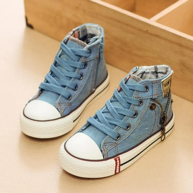 Autumn Breeze Kids’ Canvas Sneakers – Breathable High-Top Denim Casual Shoes for Boys & Girls