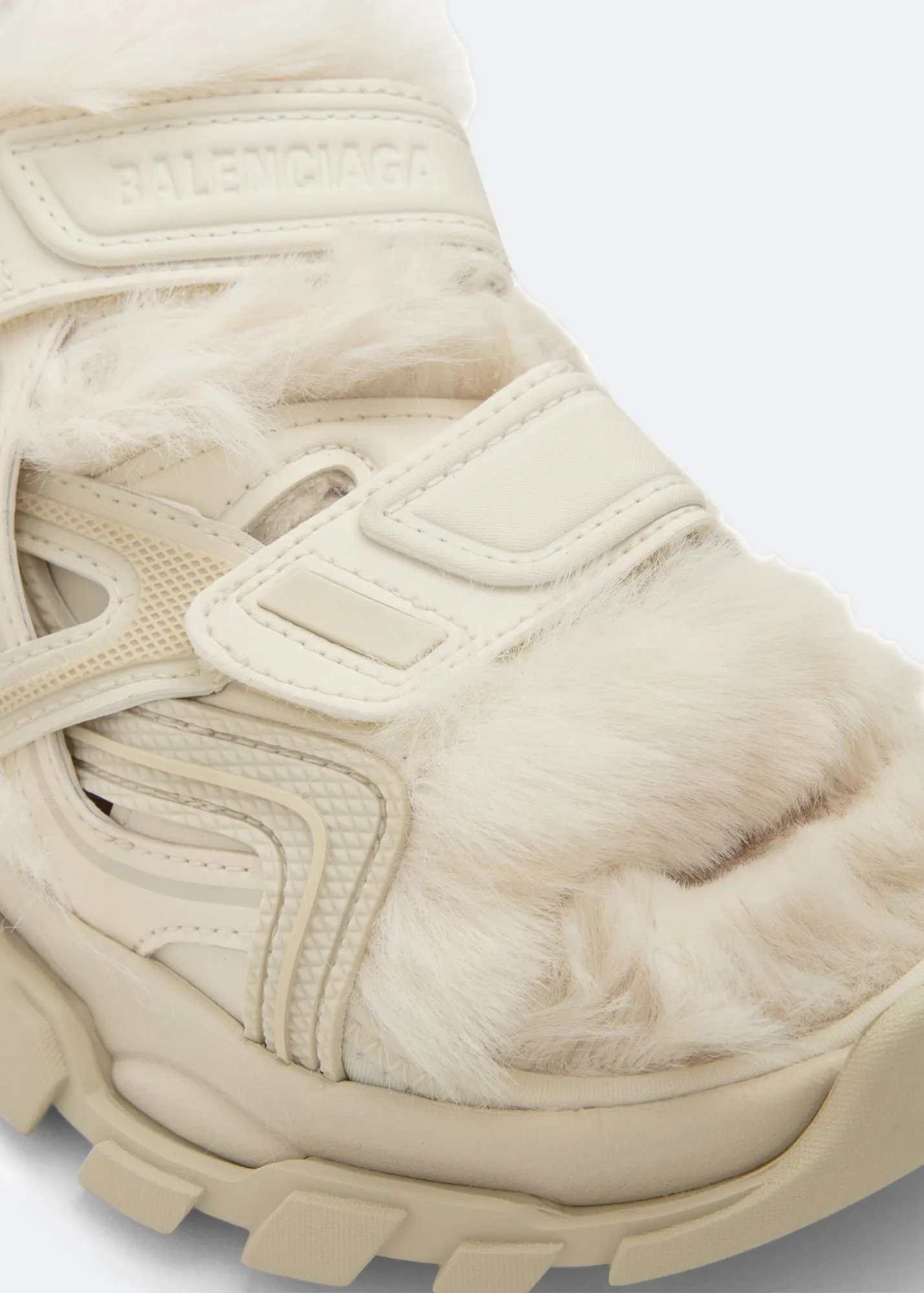 Balenciaga Faux Fur Rubber Mesh Track Sandals 'cream'