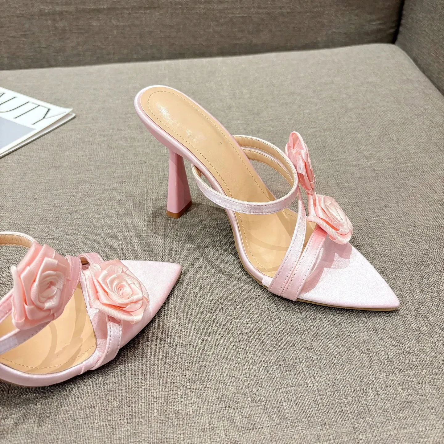 binfenxie 2024 Summer New Fashion Pointed Flower Sexy Sandals Stiletto High Heels Sexy Runway Slippers Women Elegant Banquet Shoes