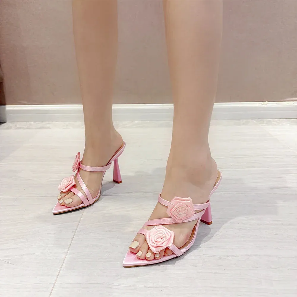 binfenxie 2024 Summer New Fashion Pointed Flower Sexy Sandals Stiletto High Heels Sexy Runway Slippers Women Elegant Banquet Shoes