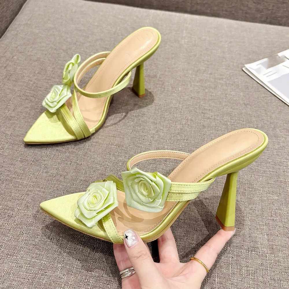 binfenxie 2024 Summer New Fashion Pointed Flower Sexy Sandals Stiletto High Heels Sexy Runway Slippers Women Elegant Banquet Shoes