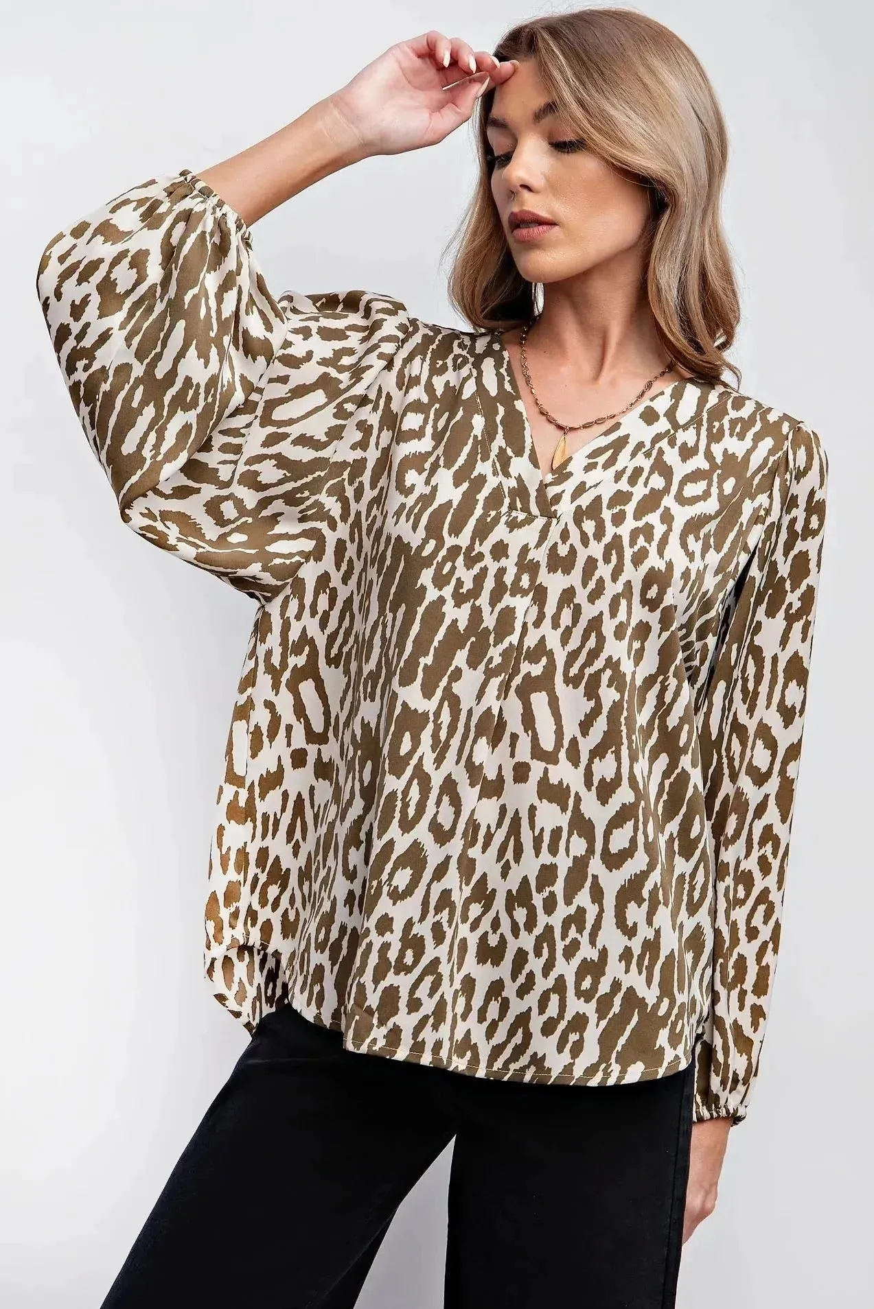 Black Chic Animal Print V-Neck Top