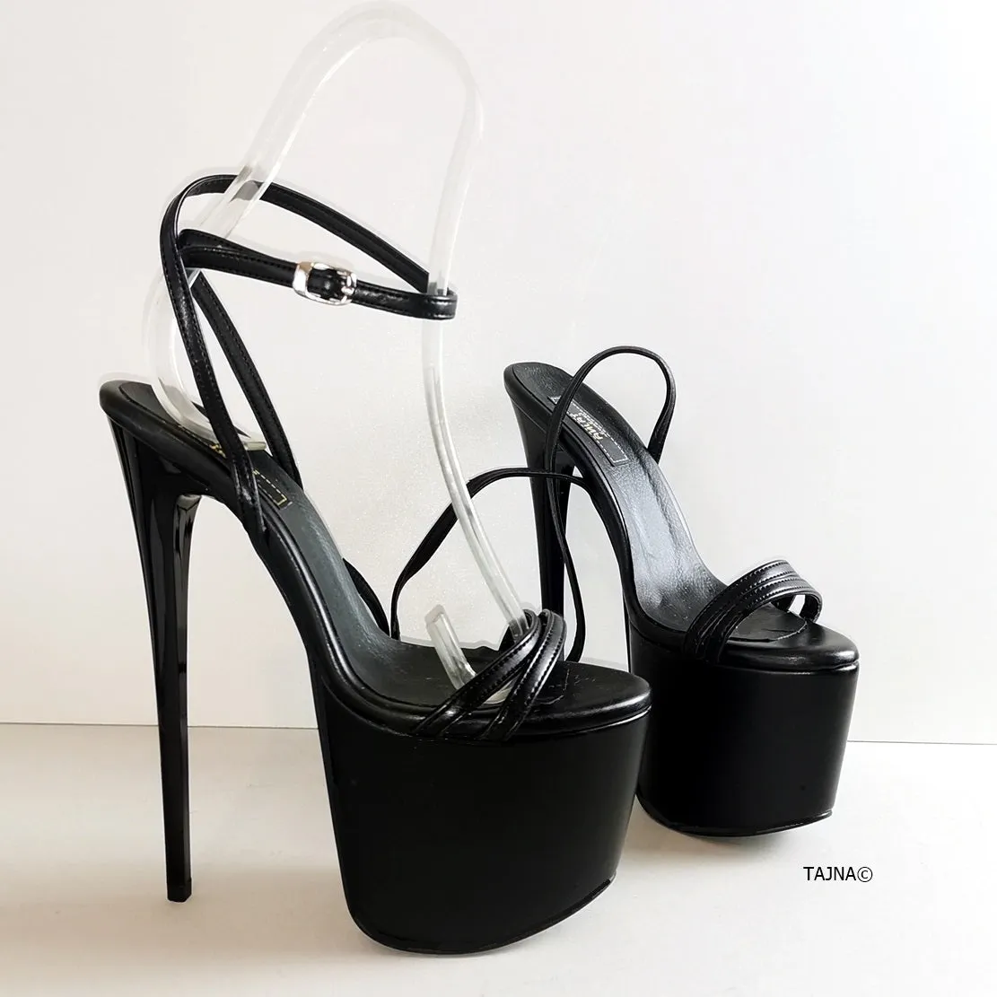 Black Pencil Heel Platform Sandals