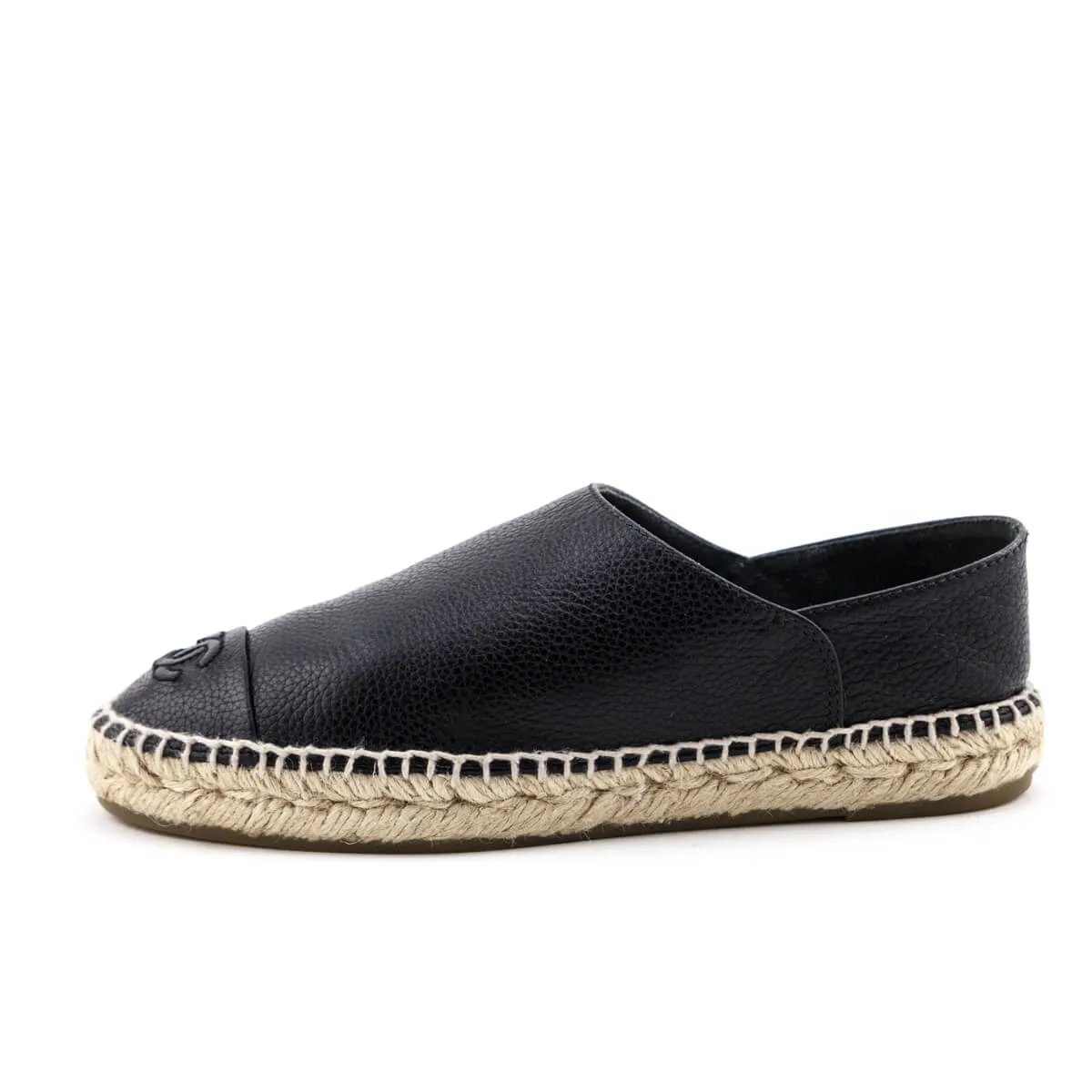 Chanel Black Leather CC Logo Espadrilles Size US 6 | EU 36