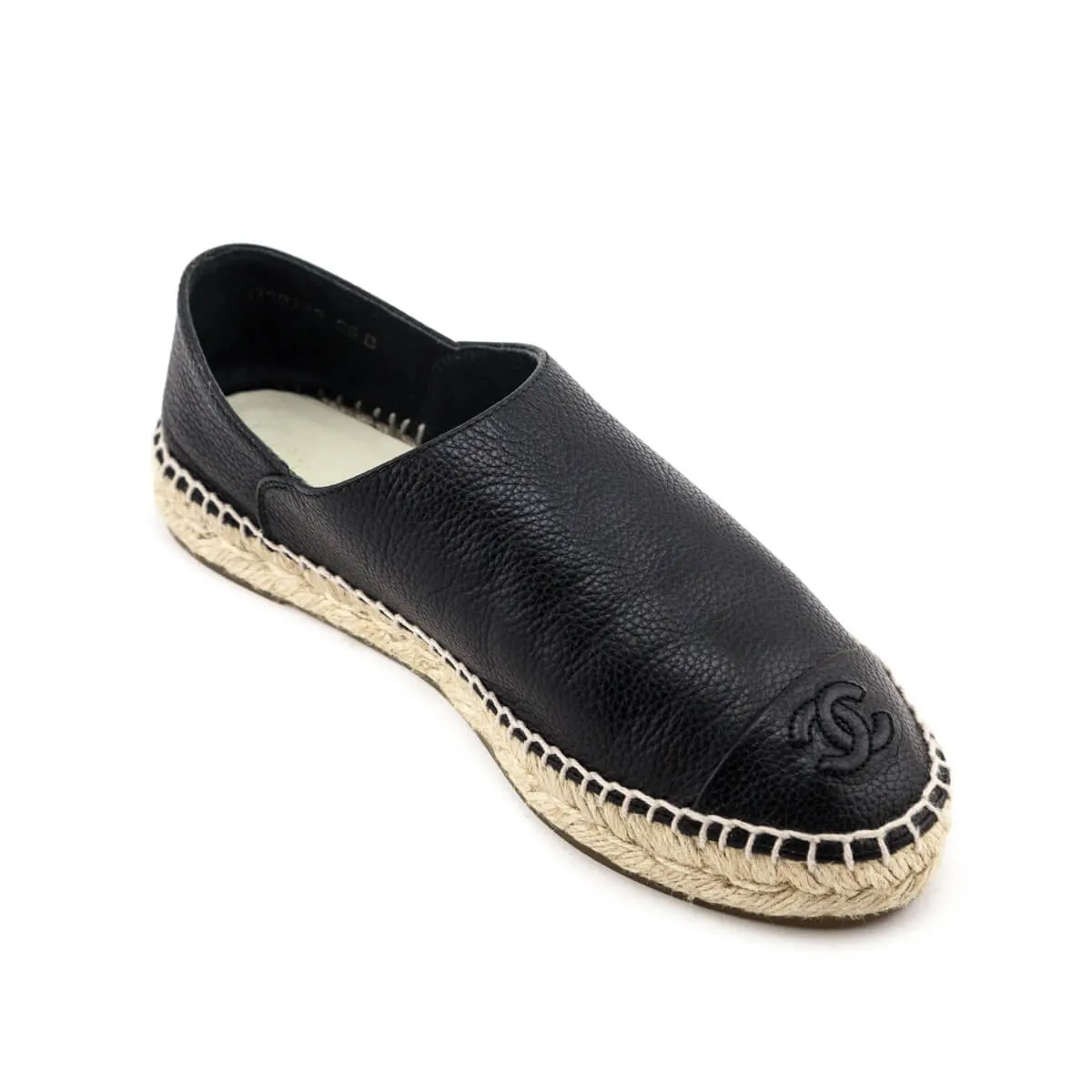 Chanel Black Leather CC Logo Espadrilles Size US 6 | EU 36