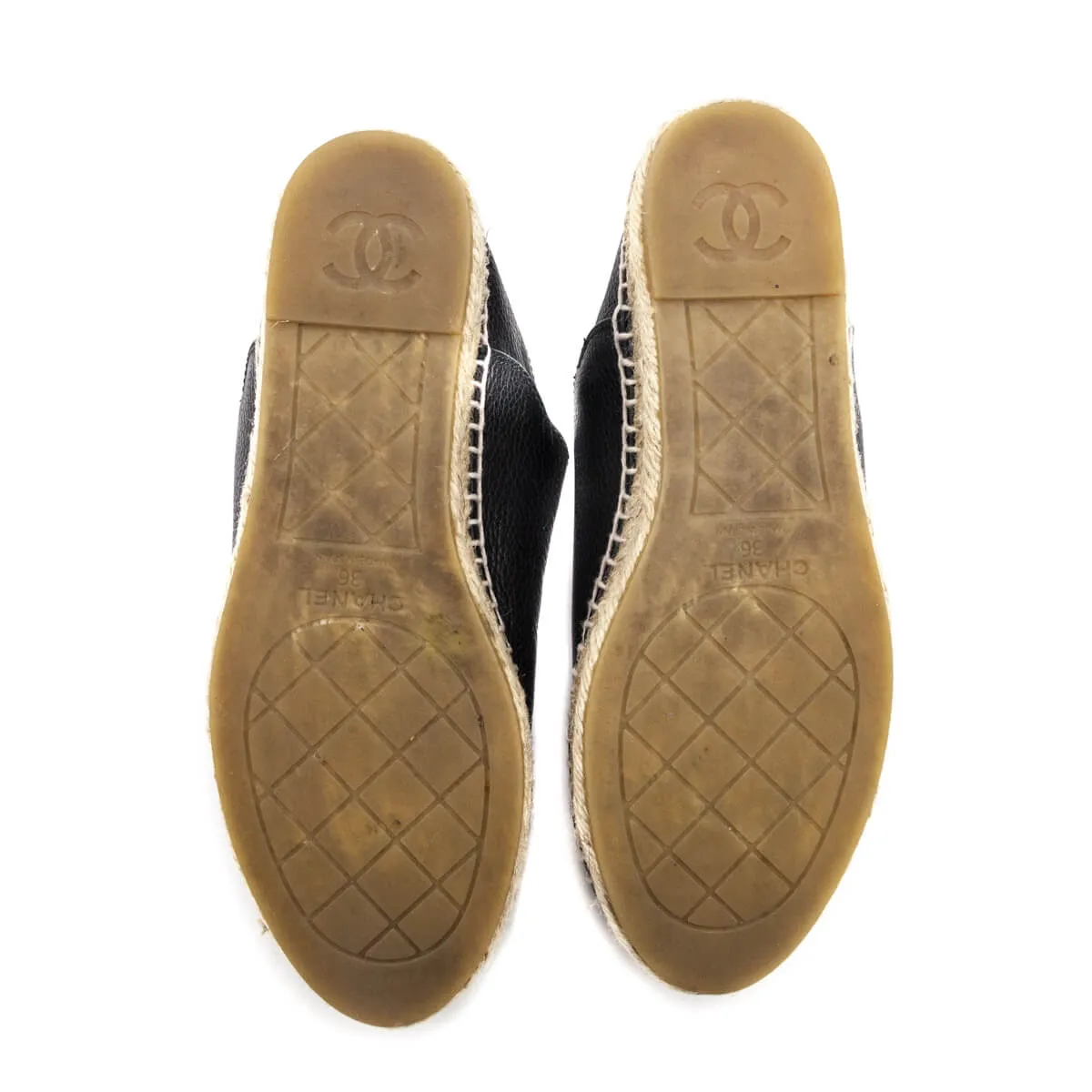 Chanel Black Leather CC Logo Espadrilles Size US 6 | EU 36