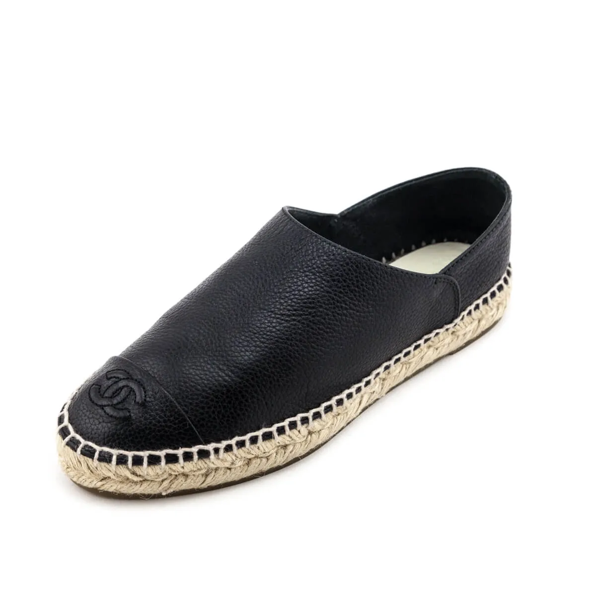 Chanel Black Leather CC Logo Espadrilles Size US 6 | EU 36