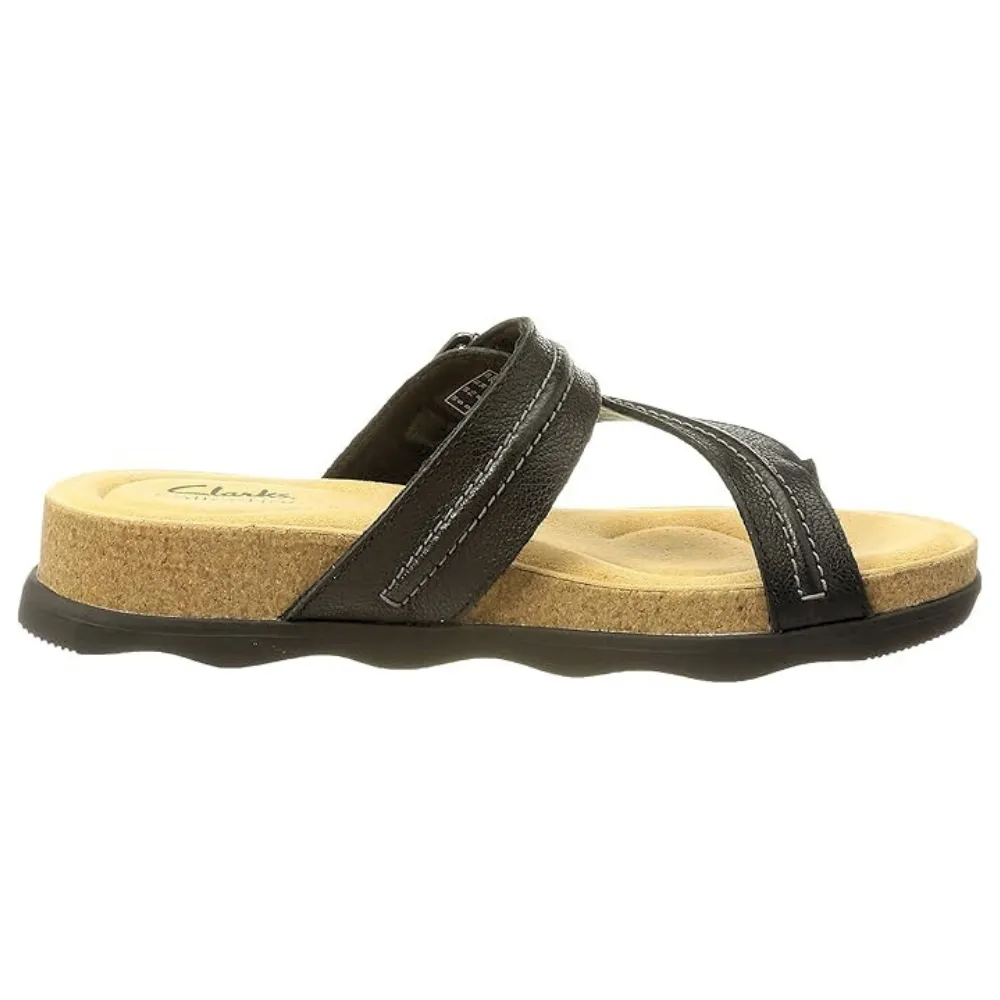 Clarks Brynn Madi Black Leather Flip Flops (Women's)