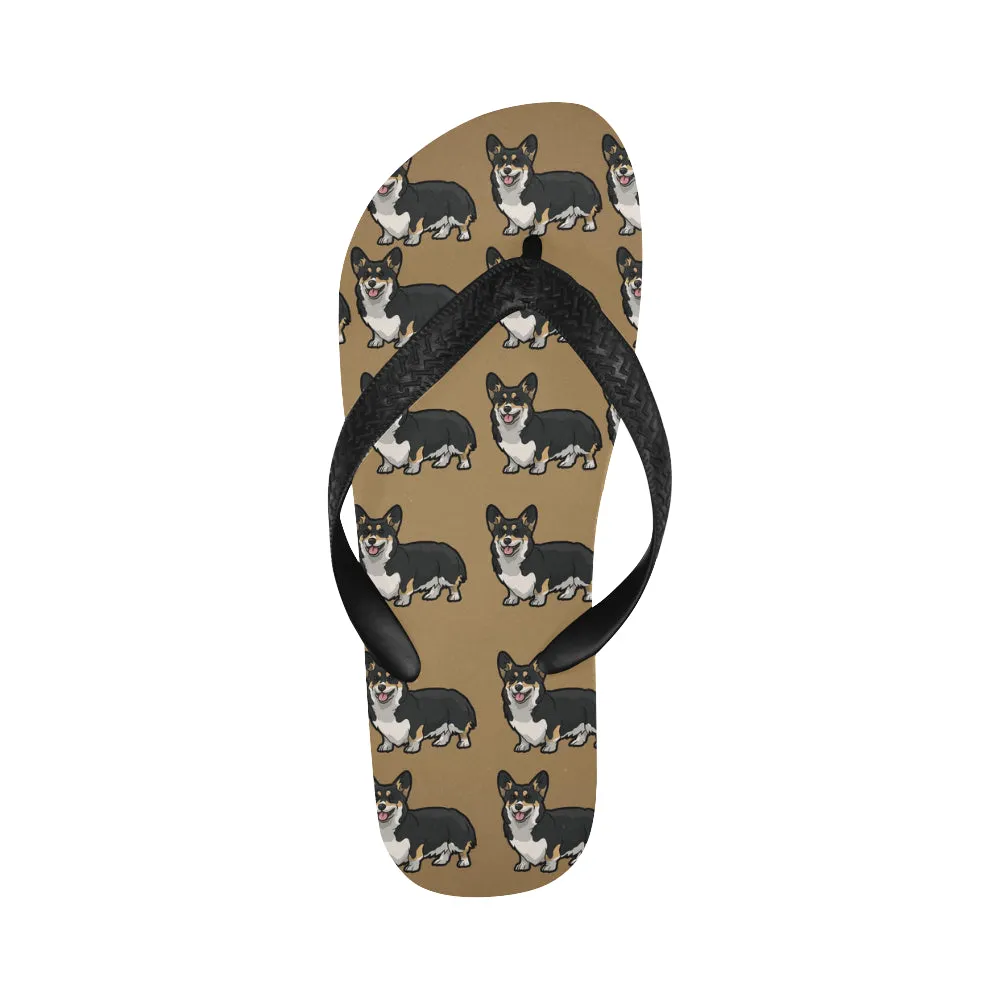 Corgi Flip Flops - Black & Tan