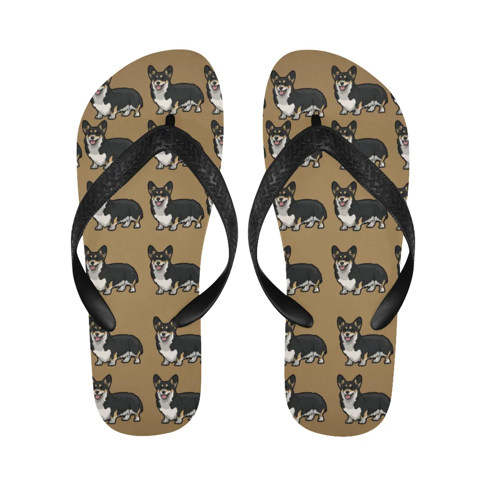 Corgi Flip Flops - Black & Tan