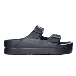 Genavive Jelly Pool Slide Buckle Flatform Sandal - Black