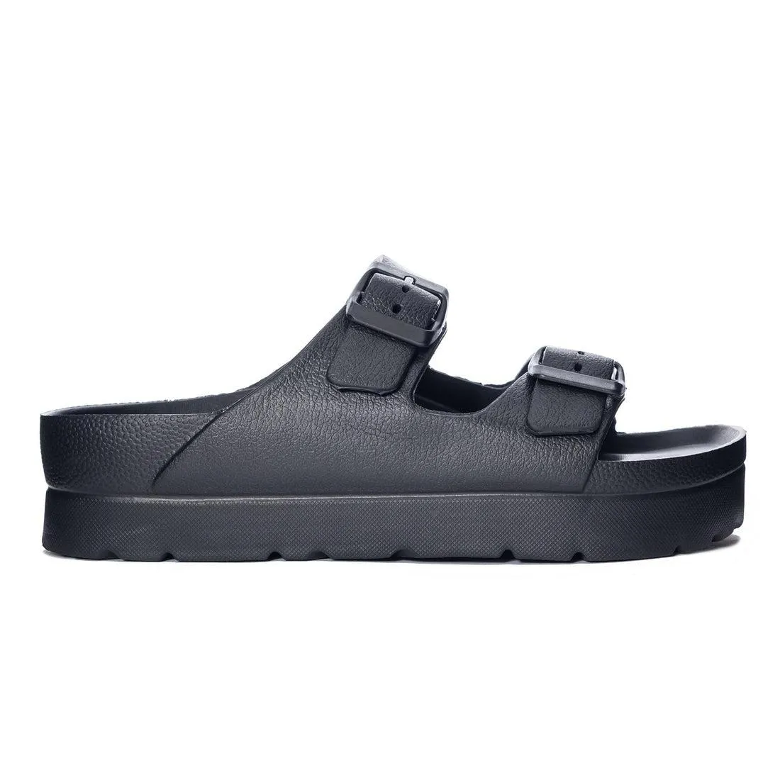 Genavive Jelly Pool Slide Buckle Flatform Sandal - Black