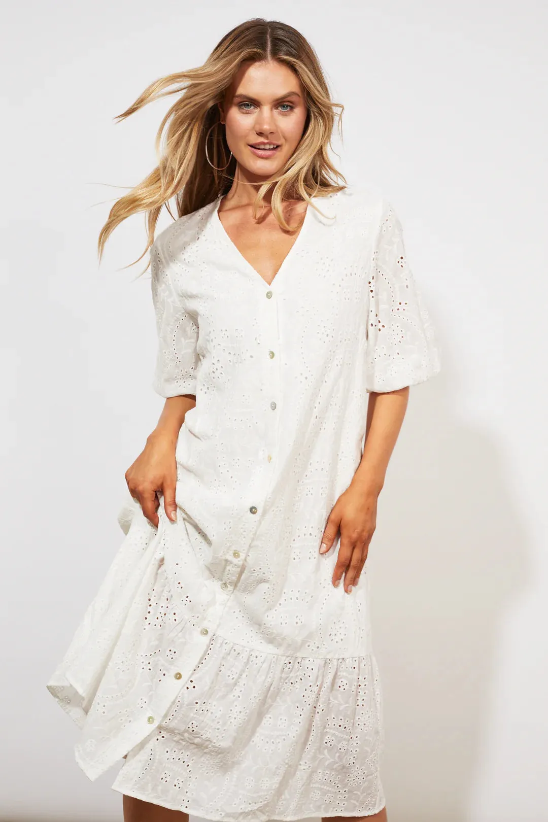 Haven Naxos Broderie Anglaise Dress - Coconut