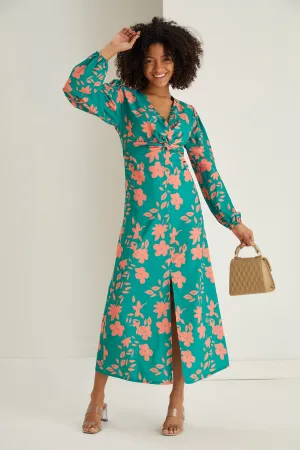 Jade Chic Twist Midi Dress in Floral Print