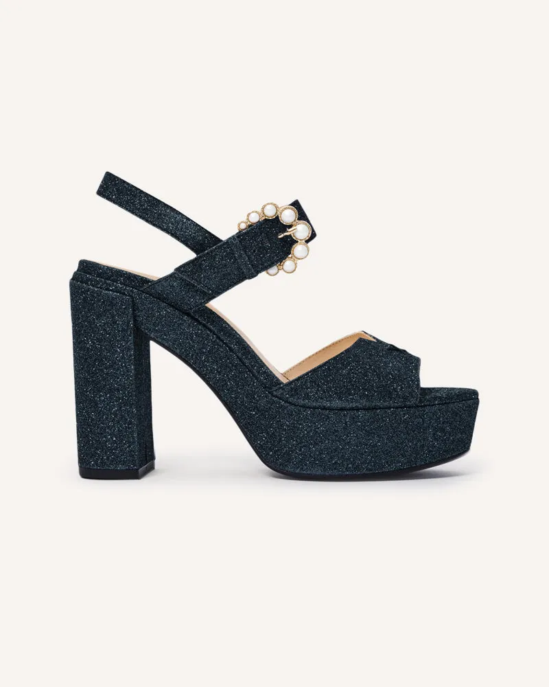 Jasmine Navy Glitter Platform Sandals