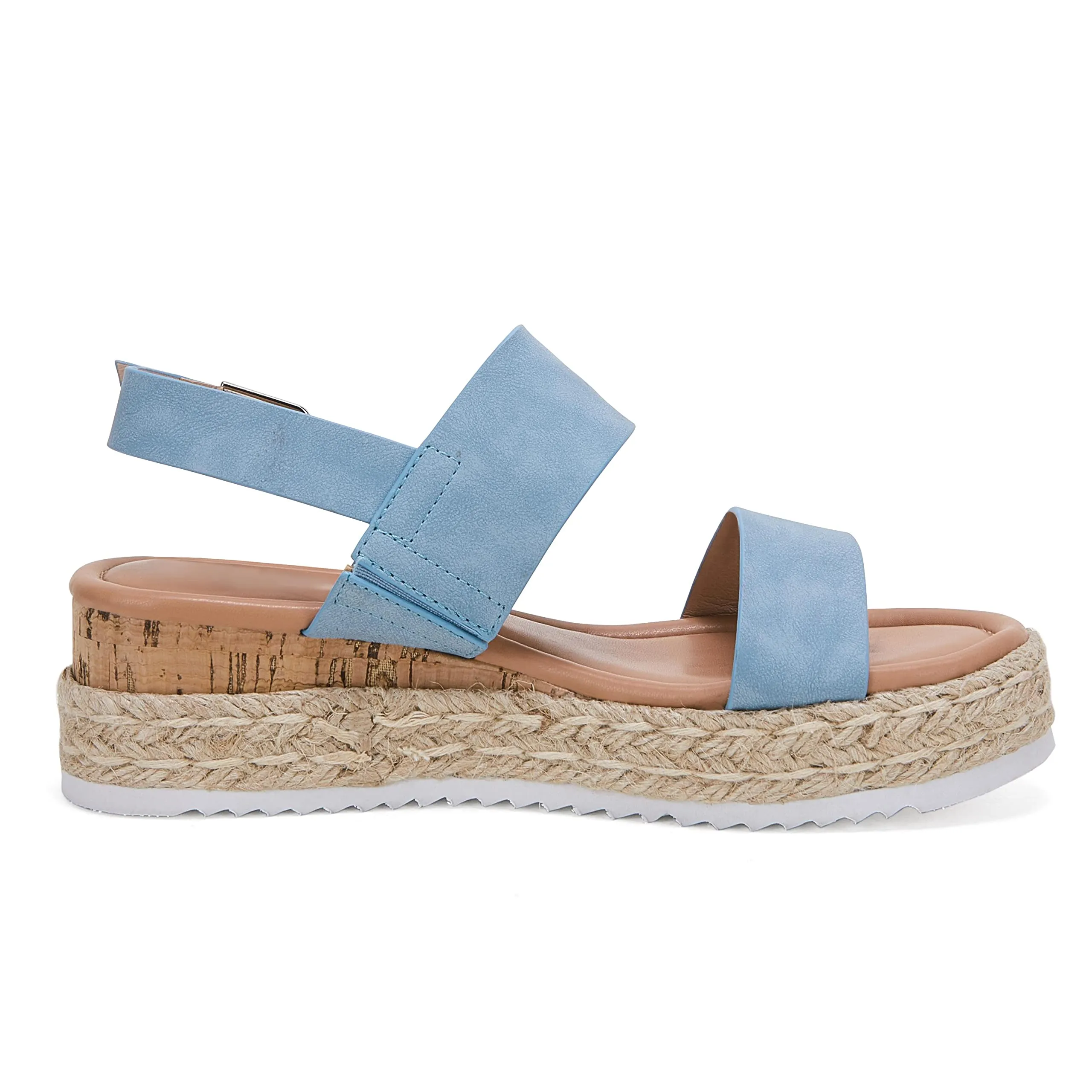 LAICIGO Open Toe Wedge Platform Espadrilles Ankle Strap Buckle Faux Leather Cork Rubber Summer Sandals