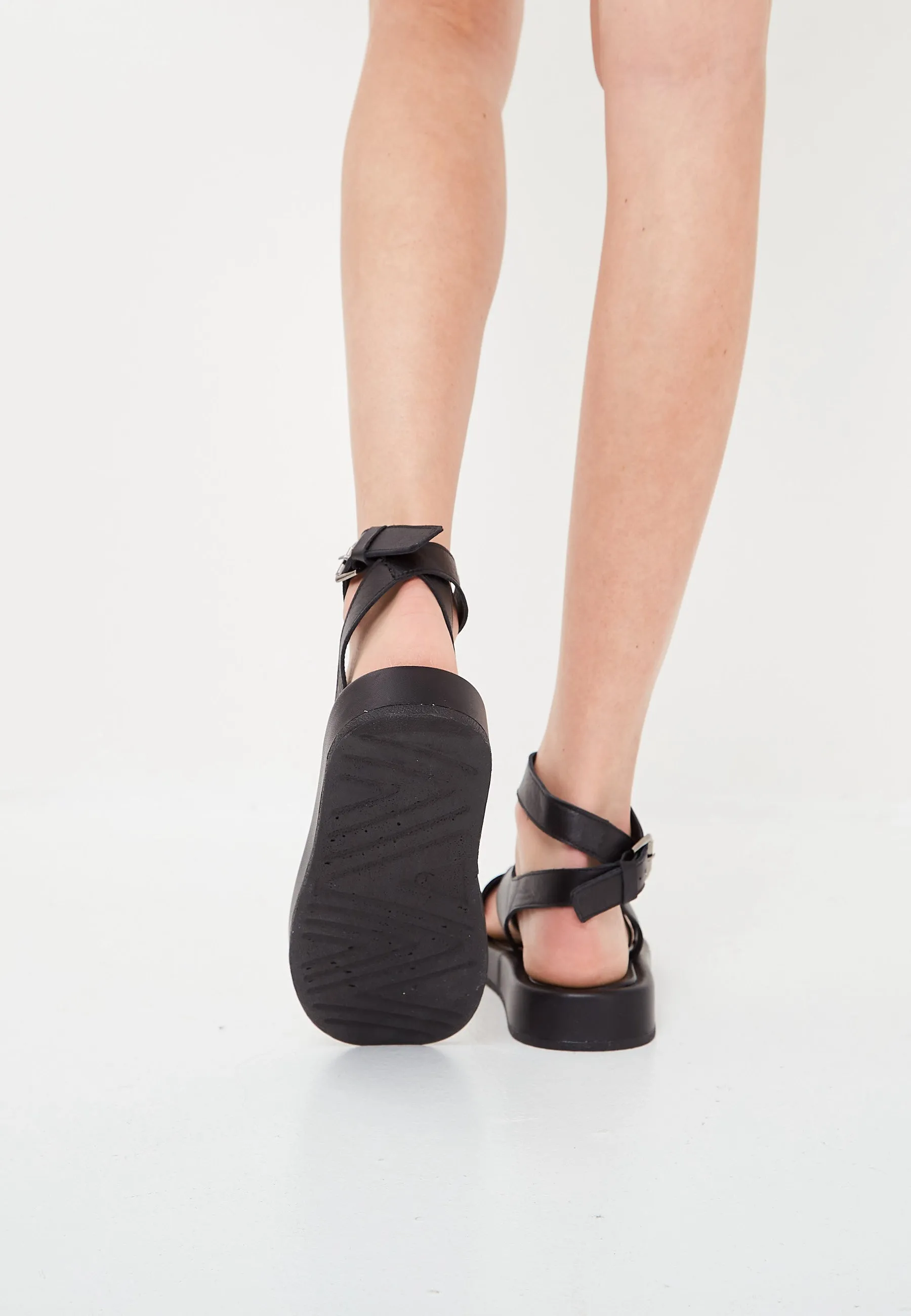 Leather Platform Sandals - Black