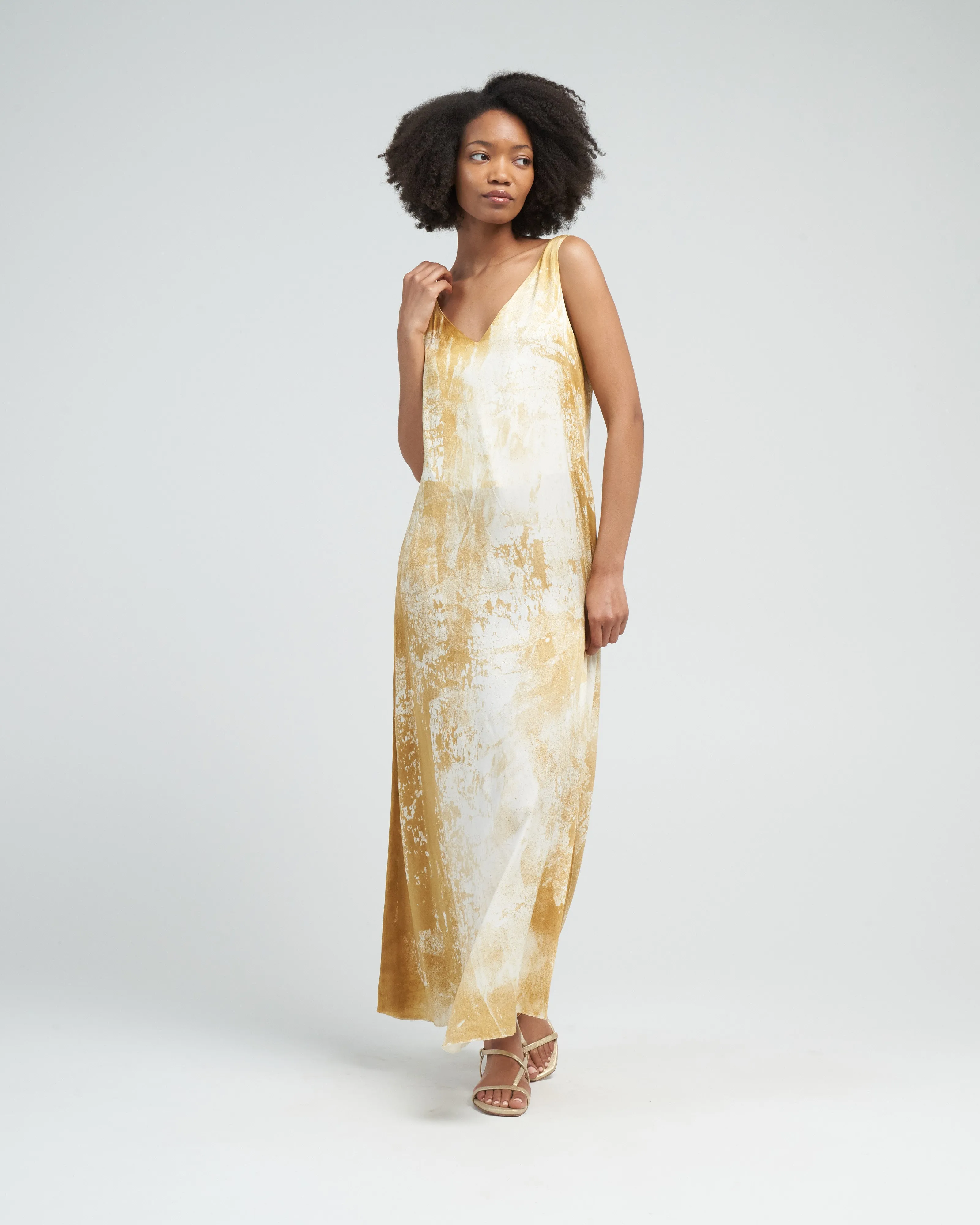 marmo effect v neck long dress - oil