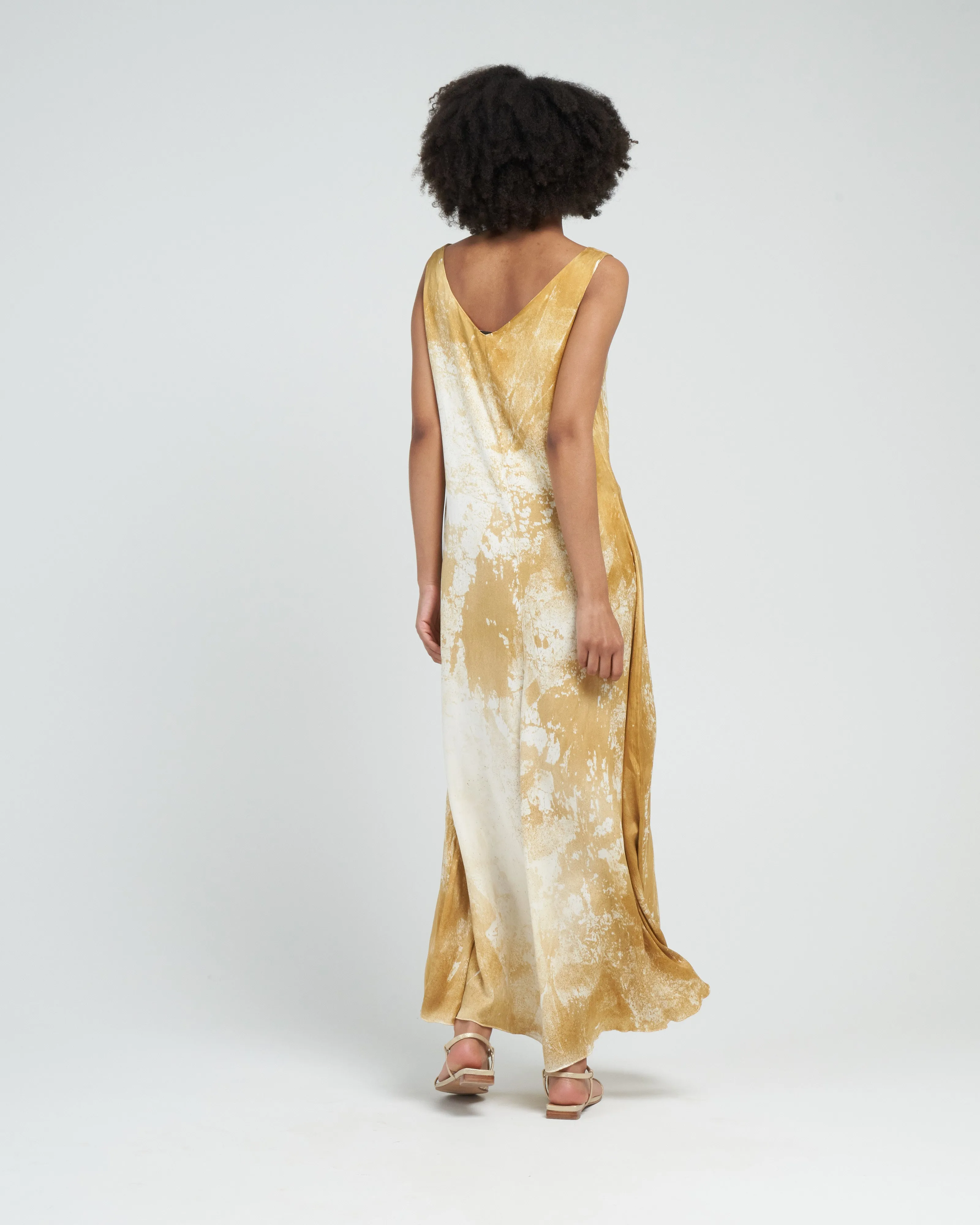 marmo effect v neck long dress - oil