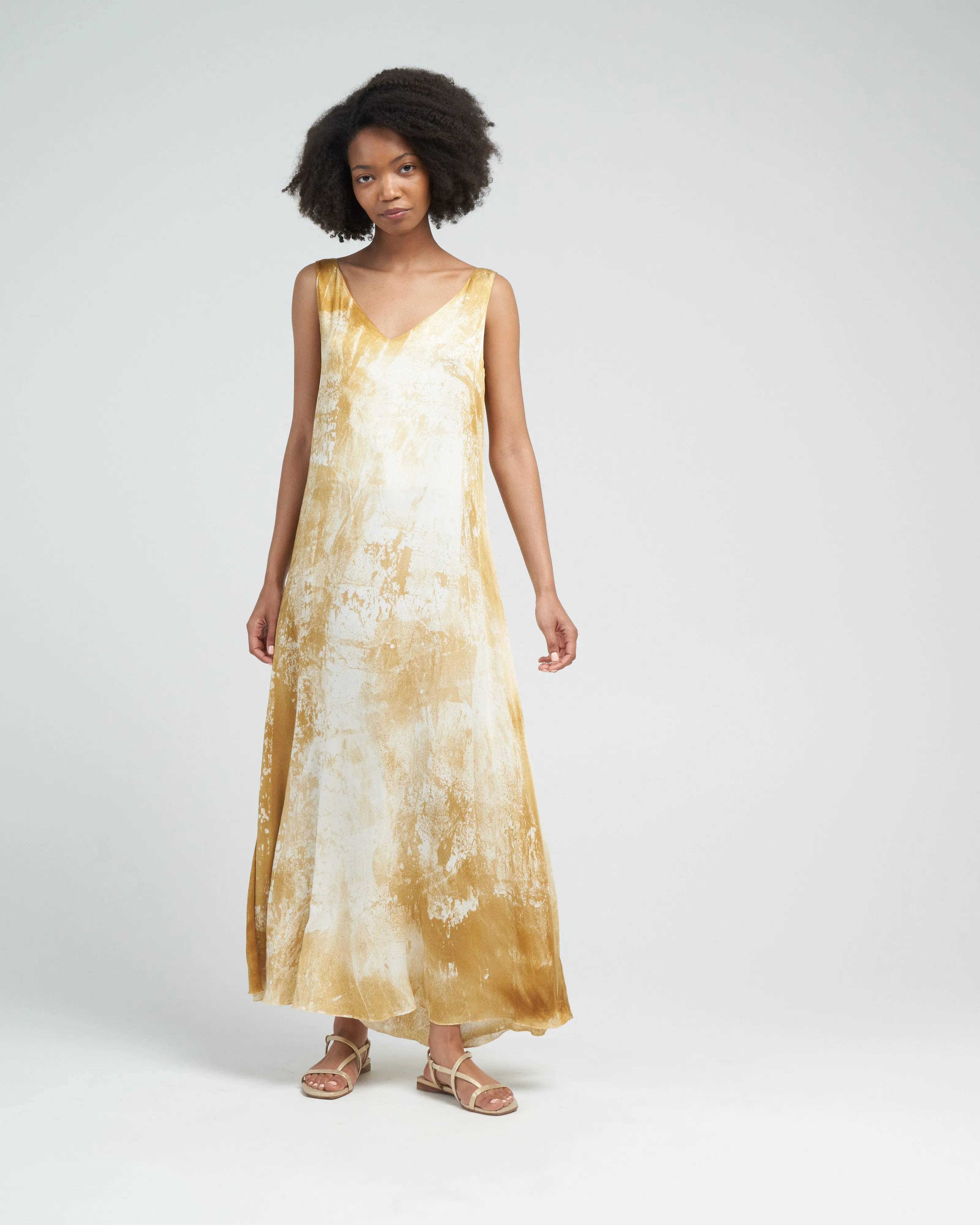 marmo effect v neck long dress - oil