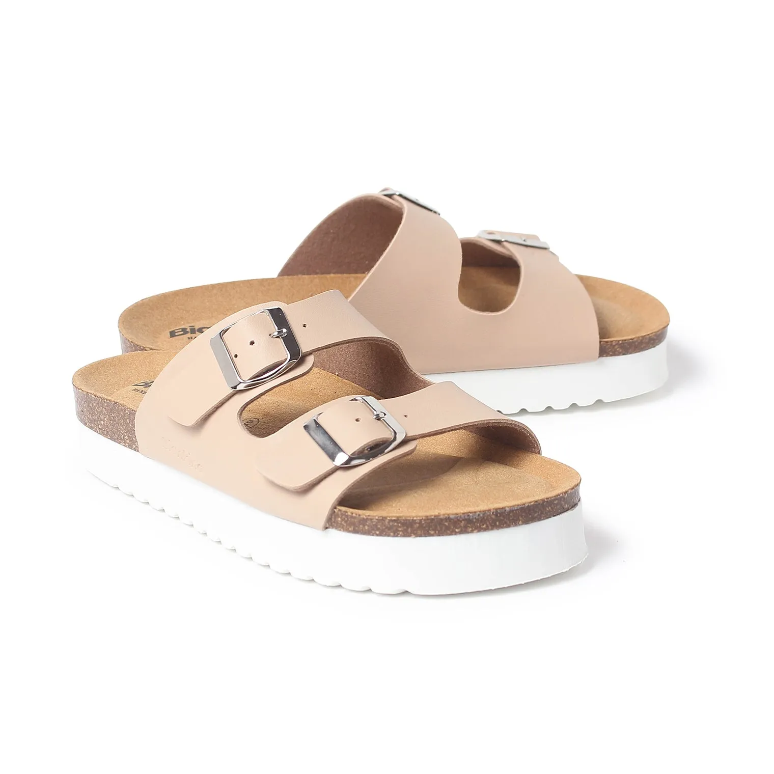 Muro Two-Strap Vegan Leather Platform Cork Sandal - Nude