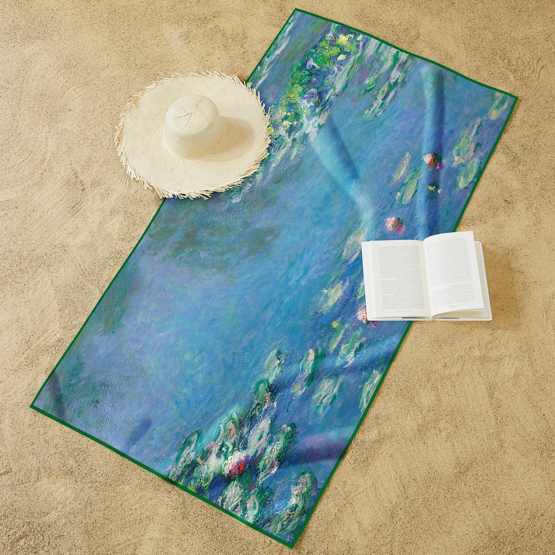 Oversized Beach Towel 40x63" - Microfiber, Quick-Dry, Monet Water Lilies