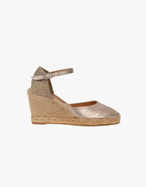 Penelope Chilvers High Mary Jane Metallic Leather Espadrilles in Pewter