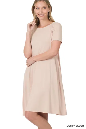 Plus Size Short Sleeve Flared T-Shirt Midi Dress with Side Pockets