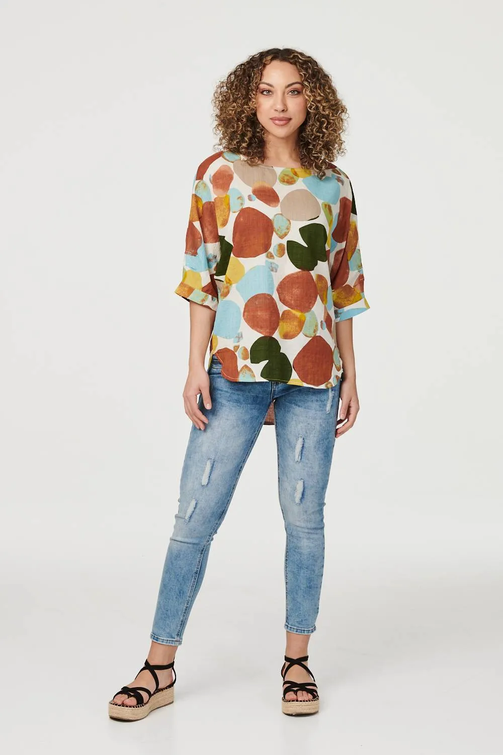 Polka Dot Print Oversized Blouse