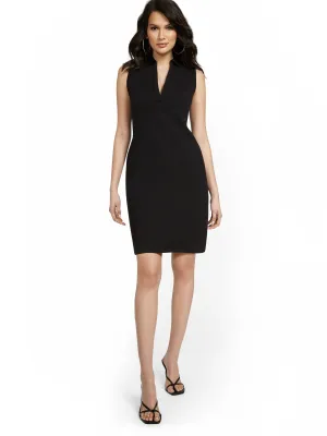 Sleeveless Split-Neck Polo Shift Dress - City Knits