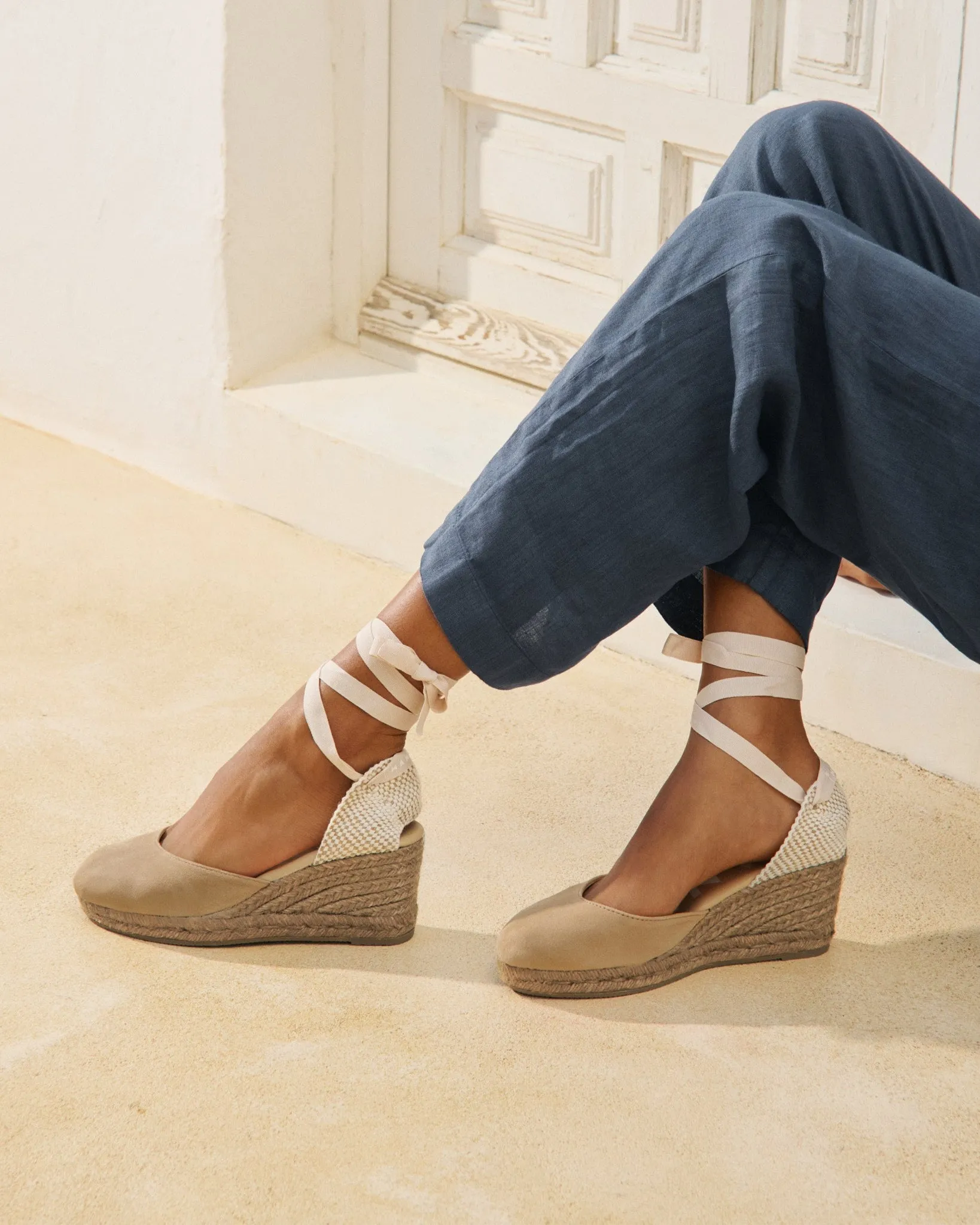 Soft Suede Low Wedge Espadrilles - W16WL - Hamptons Vintage Taupe On Tone