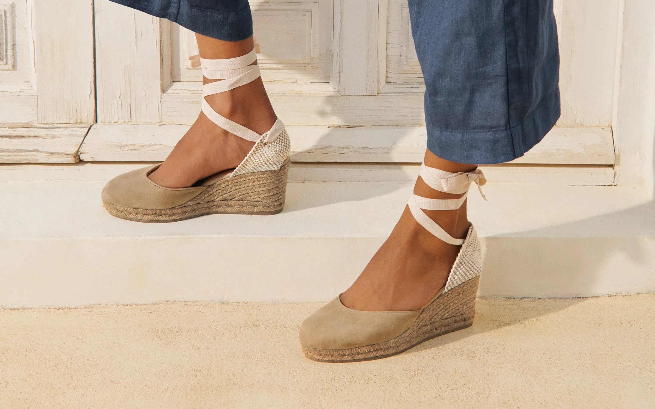 Soft Suede Low Wedge Espadrilles - W16WL - Hamptons Vintage Taupe On Tone